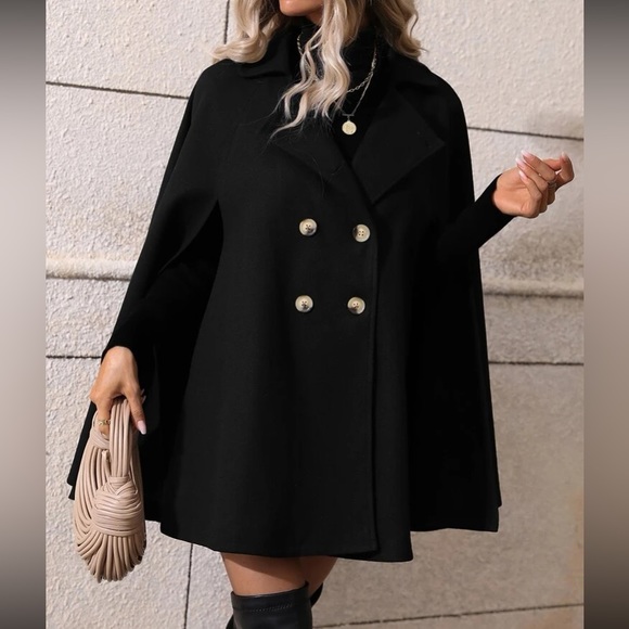 Luxe button up double breasted cape coat - Picture 4 of 12